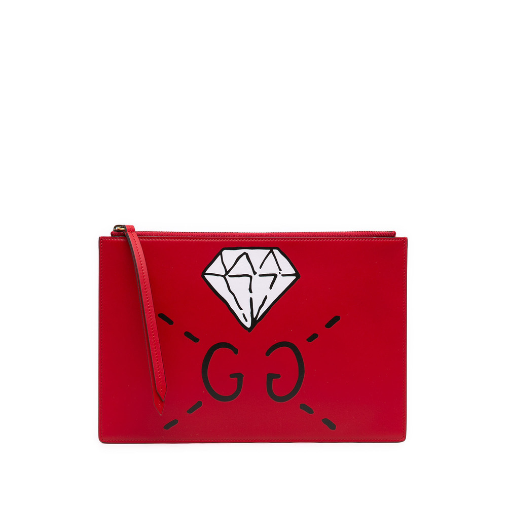 Pre-Loved Gucci GucciGhost Calfskin Diamond Zip Pouch